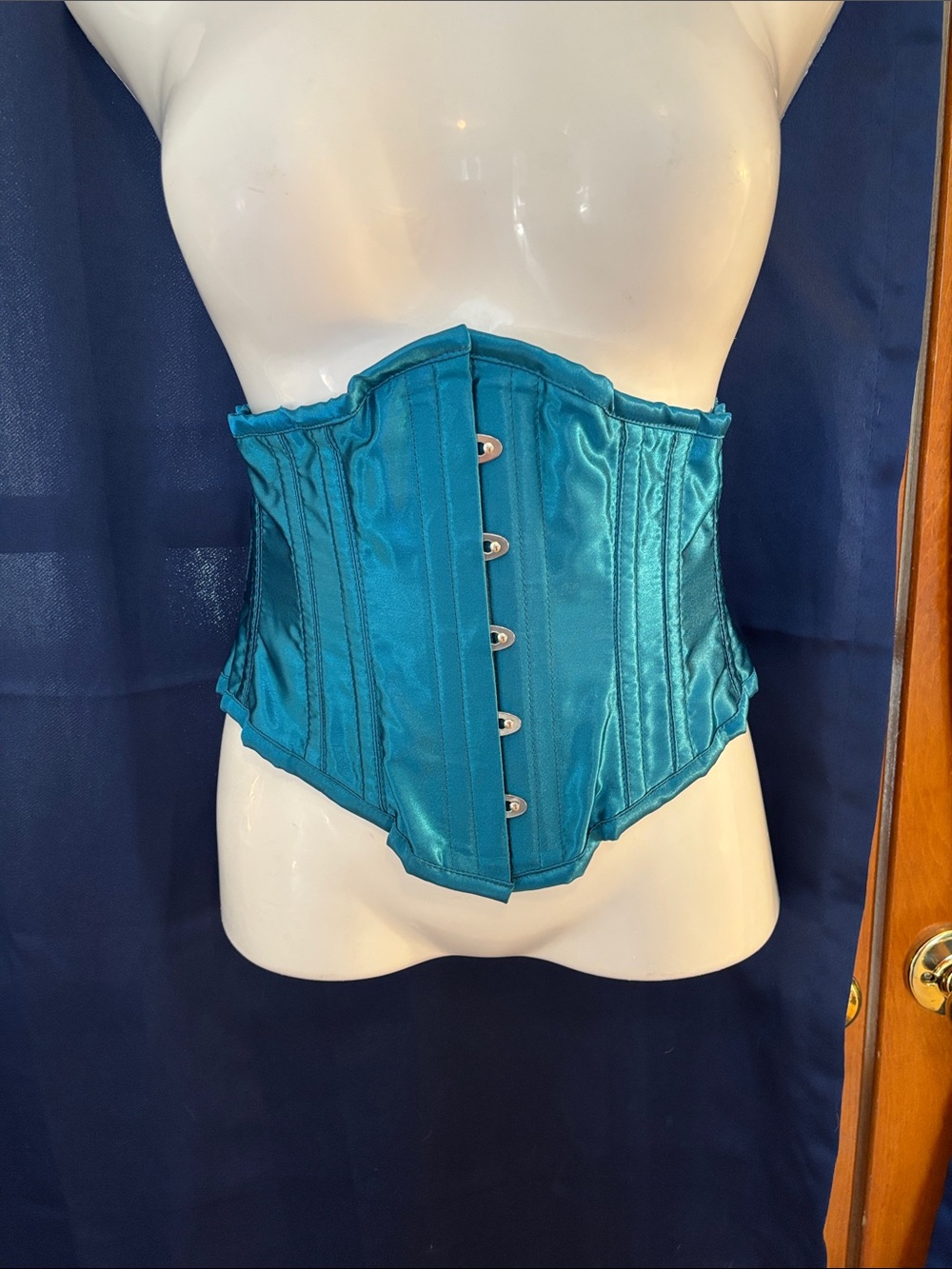 Burleska Satin Underbust Waist Cincher Corset in Teal Blue Size 24